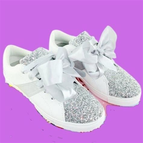 JOJO SIWA COURT WHITE SILVER BOW GLITTER SNEAKERS