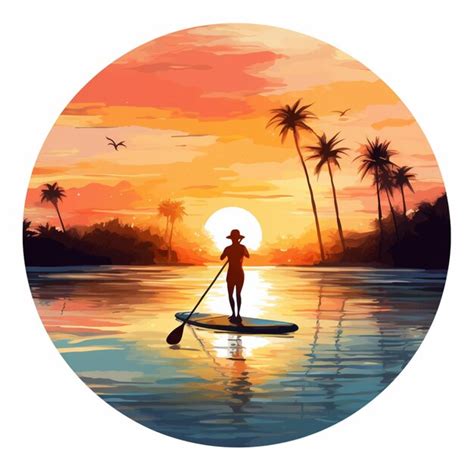 Premium Photo Painting Of A Man Paddle Boarding On A Lake At Sunset