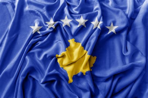 Ruffled Waving Kosovo Flag National Flag Close Emerging Europe