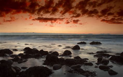 Sunlight Sunset Sea Rock Sand Reflection Stones Artwork Morning