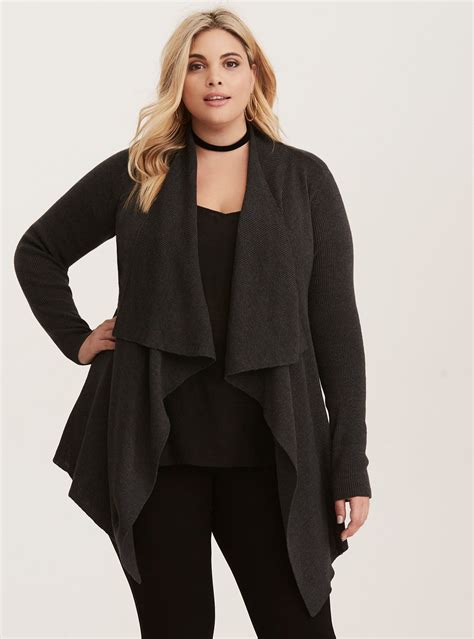 Ribbed Knit Shawl Collar Open Cardigan Plus Size Fashion Plus Size Fashion For Women Plus