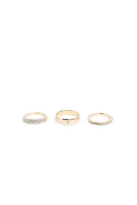 3-Pack Stone Detail Rings Gold | NA-KD