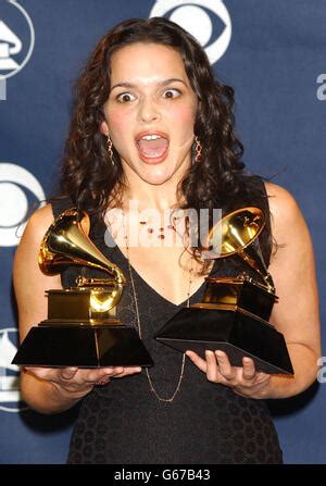 Singer Norah Jones holds her 5 Grammy awards at the 45th Annual Grammy ...