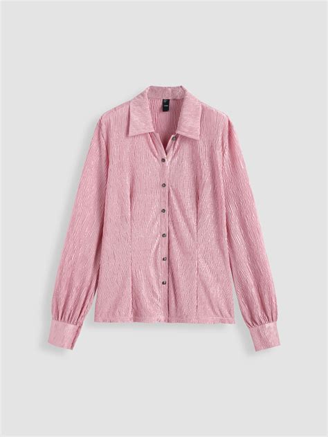 Jersey Solid Collar Button Up Oversized Blouse Cider