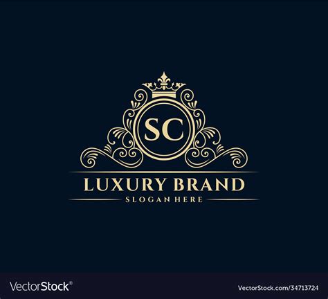 Sc Initial Letter Gold Calligraphic Feminine Vector Image