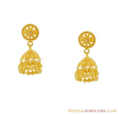 22K Gold Jhumka - erfc7950 - 22k Gold small earrings with jhumki ...