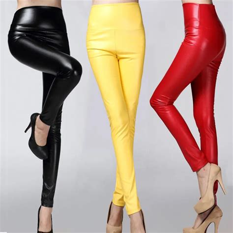 New PU Leather Leggings Women Leggins Bright Thicken Pants Shiny Faux