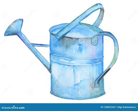 Handpainted Watercolor Illustrations Vintage Watering Can Stock