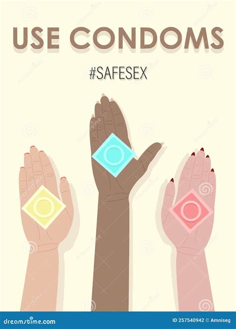 Three Womens Hands Hold Out Condoms AIDS Day Safe Sex Vector