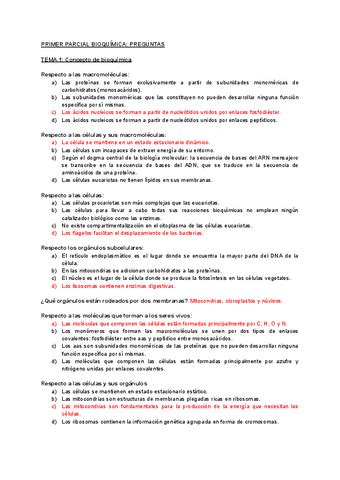 PRIMER PARCIAL BIOQUIMICA Preguntas Examenes Pdf