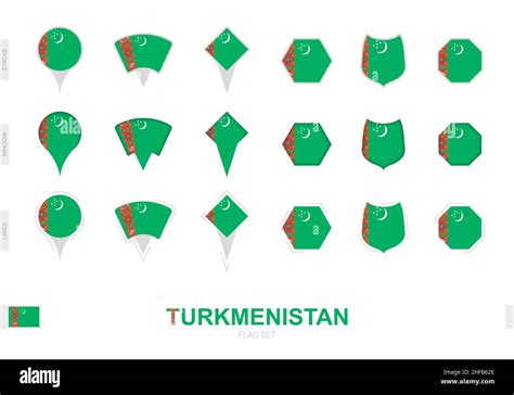 Collection Of The Turkmenistan Flag In Different Shapes And With Three