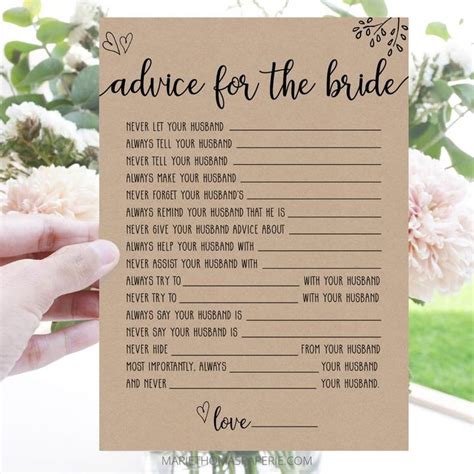 Savanah Advice For The Bride Bridal Shower Games Printable Etsy