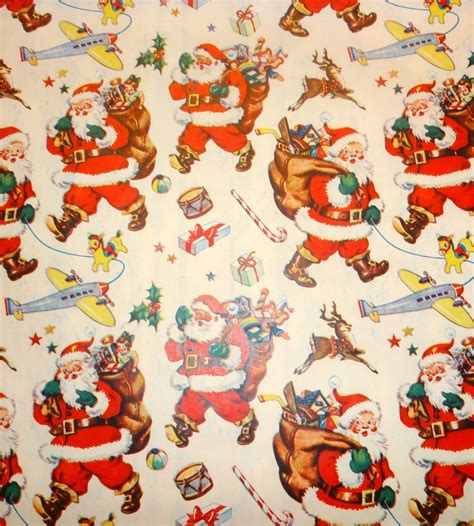 Vintage 1950s Christmas Wrapping Paper Santa With Toys Ebay