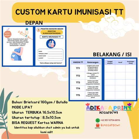 Jual Kartu Imunisasi Tt Ibu Hamil Free Req Desain Warna Lembar