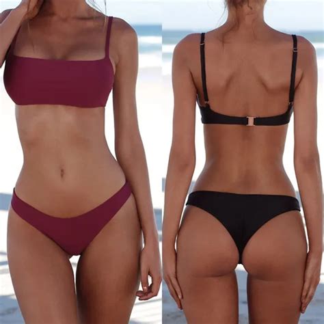 Sexy Bikini Set Women Push Up Bra Swimsuit Solid Bikini Backless