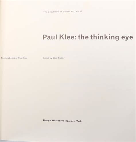 Second Revised Edition "Paul Klee: The Thinking Eye" by Jürg Spiller ...