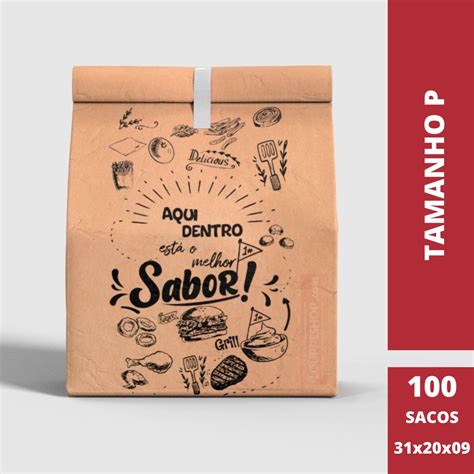 Sacos De Papel Kraft Tamanho P Embalagem Delivery X X Burguer