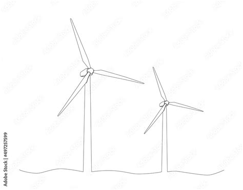 Single Line Drawing Of Wind Turbines Isolated On White Background