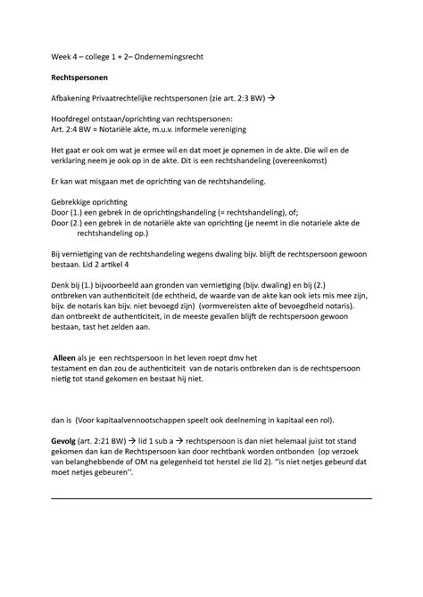 Week 4 College 1 Ondernemingsrecht Week 4 College 1 2