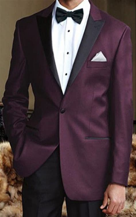 Men S Slim Fit Plum Tuxedo Jacket With Black Peak Lapel And Black