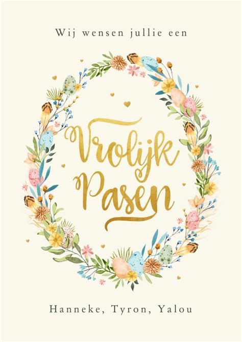 Paaskaart Stijlvol Vrolijk Pasen Bloemen Ei Kaartje Go