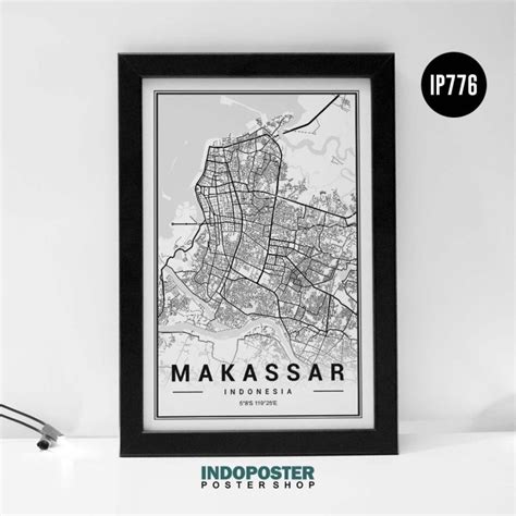 Poster Hiasan Dinding City Map Peta Kota Makassar 12rp 45x30cm Lazada