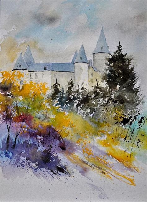 Castle of Vêves Belgium Watercolor by Pol Ledent Houyet in Namen