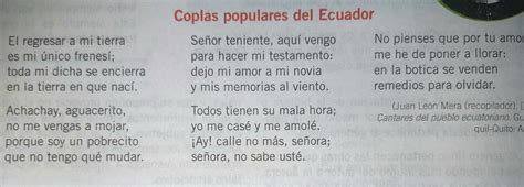 El Texto Coplas Populares Del Ecuador En Qu Forma De Expresi N