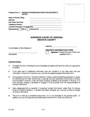 Fillable Online Probate Form 11 PROBATE INFORMATION FORM FOR DECEDENTS