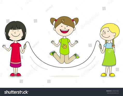 Three Girls Playing Jump Rope Stock Vector Royalty Free 245655460