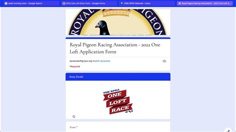 Rpra One Loft Race 2022 Online Entry Form Video Youtube