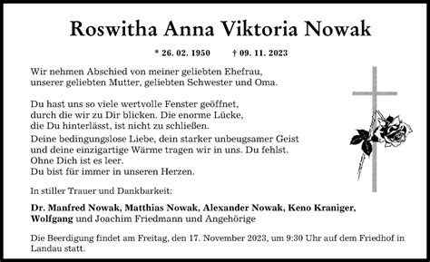 Traueranzeigen Von Roswitha Anna Viktoria Nowak Augsburger Allgemeine