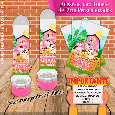 Rótulos adesivos para tubetes de 13 cm Personalizados Fazendinha