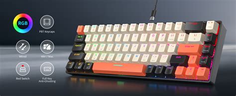 Fogruaden RGB Wired 60 Percent Keyboard Mechanical 68 Keys Gaming