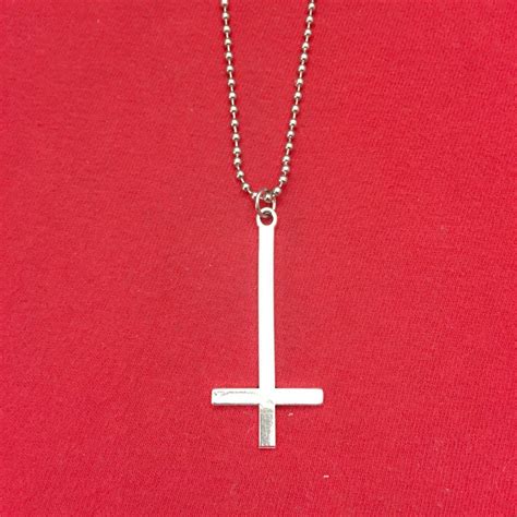 2 Long Silver Upside Down Cross Satanic Necklace Xtc Jewelry