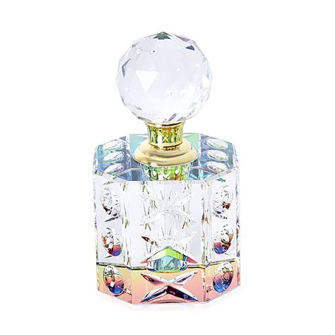 Carved Crystal Refillable Perfume Bottle With Colourful Base Size 11x6