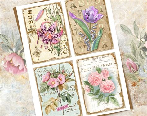 Vintage Botanical Card Set Junk Journal Printable Floral Etsy UK