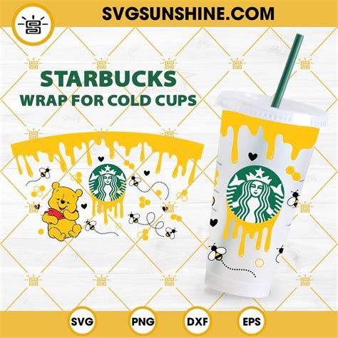 Winnie Pooh Full Wrap Starbucks Cup Svg Honeycomb Drips Full Wrap Svg