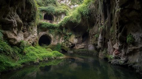 Caves Cave With Green Plants On Either Side Of It Backgrounds | JPG ...