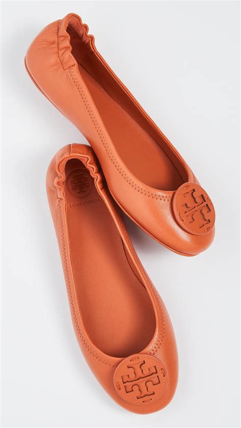 Tory Burch Minnie Travel Ballet Flats In Orange Lyst