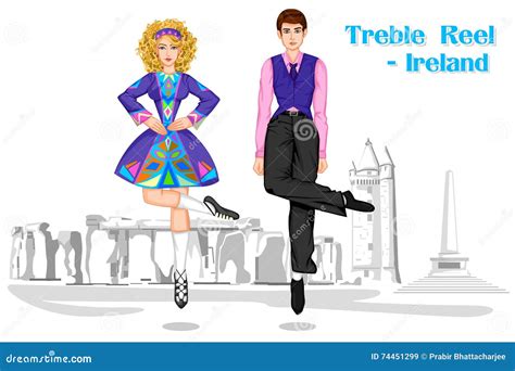 Irish Couple Performing Treble Reel Dance of Ireland Stock Vector ...