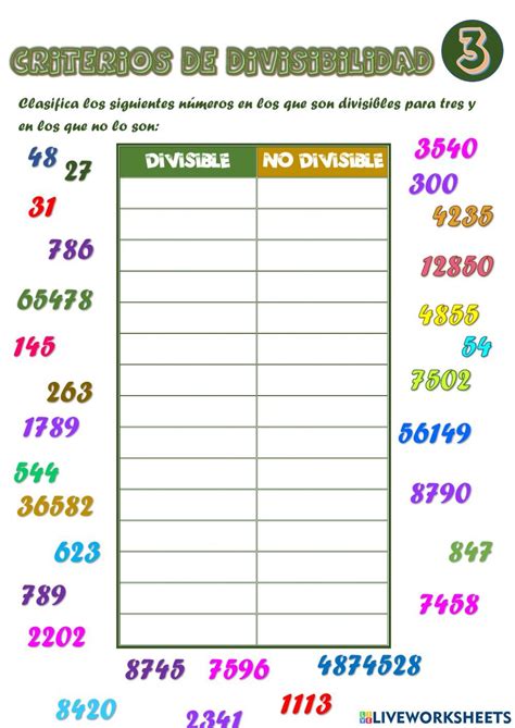 Criterio De Divisibilidad Del 3 Worksheet