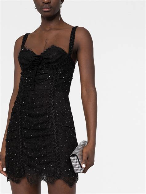 Alessandra Rich Embellished Lace Bustier Mini Dress In Black Modesens