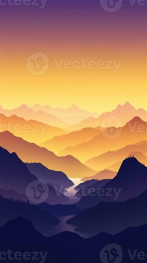 Golden Yellow and Deep Purple Minimalist Mountain Landscape Wallpaper ...