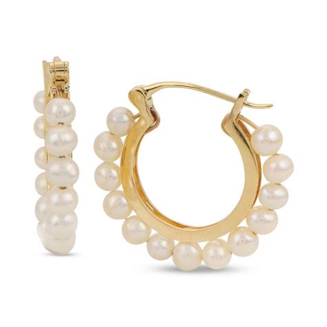 Cultured Freshwater Pearl 3 1 2 4mm Hoop Earrings In 14k Gold Plated