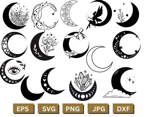 Moon Svg Bundle Moon Png Mystic Celestial Svg Moon Clipart Night Moon Svg Moon Stars Vector