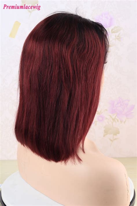 Bob Ombre Burgundy T1b99j Color Brazilian Human Straight Hair Wholesale Lace Front Wigs 10inch