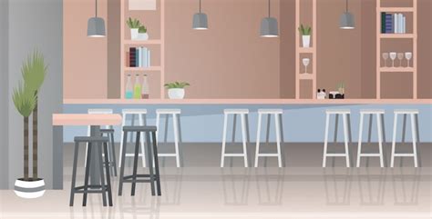 Cafeter A Moderna Interior Con Muebles Vector Premium