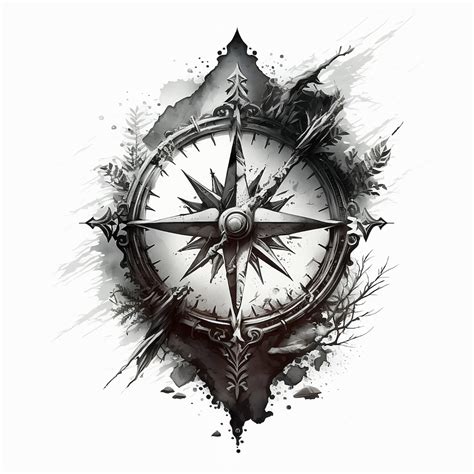 Compass Tattoo Design White Background PNG File Download High ...