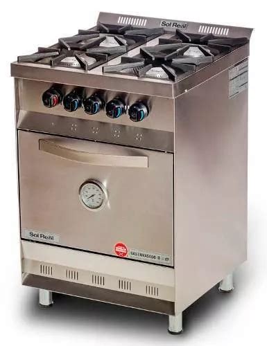 Cocina Industrial Sol Real Mini 516 A Gas 4 Hornallas Plateada Negra